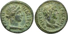 LYDIA. Stratonicea-Hadrianopolis. Pseudo-autonomous. Time of Trajan (98-117). Ae. Obv: IЄPA CVNKΛHTOC. Draped youthful bust of the Senate right. Rev: INΔЄI ΘЄA PΩMH. Turreted and draped bust of Roma r