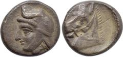 LYDIA. Autophradates (Satrap, 392-388 and 380-355 BC). AR Diobol. Obv: Youthful head left, wearing kyrbasia. Rev: OATA. Head of horse left; monogram to lower left. Winzer 11.1; Traité II 67; BMC 20. V
