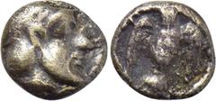 IONIA. Magnesia ad Maeandrum. Archepolis (Circa 459 BC). Tetartemorion. Obv: Diademed and bearded male head right. Rev: Eagle flying left within linear square border within incuse square. CNG E-292, l