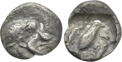IONIA. Magnesia ad Maeandrum. Archepolis (Circa 459 BC). Tetartemorion. Obv: Diademed and bearded male head right. Rev: Eagle flying right within linear square border within incuse square. Cf. Nollé &