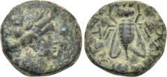 LYDIA. Tripolis as Apollonia. Ae (2nd-1st centuries BC). Obv: Laureate head of Apollo right. Rev: A???????????. Bee; maeander pattern below. Imhoof-Blumer KM, p. 188, 1; Gitbud & Naumann 35, lot 290; 