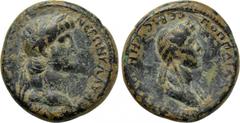 LYDIA. Thyatira. Nero with Poppaea (54-68). Ae. Obv: N?P?N K?AV?IOC KAICAP C?BACTOC. Laureate head of Nero right. Rev: ????AIAN / C?BACTHN ?VATIPHNOI. Draped bust of Poppaea right. RPC I 2383; BMC 65-