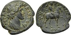LYDIA. Thyatira. Pseudo-autonomous. Time of Trajan to Hadrian (98-138). Ae. Obv: I?PA CVNK?HTOC. Draped bust of the Senate right. Rev: TVPIMNOC / ?VA. Tyrimnaios riding horse right, holding bipennis. 