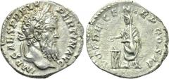 PERTINAX (193). Denarius. Rome. Obv: IMP CAES P HELV PERTIN AVG. Laureate head right. Rev: VOT DECEN TR P COS II. Pertinax standing left, sacrificing with patera over tripod to left. RIC 13a. Conditio
