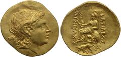 Greek Coins KINGS OF THRACE (Macedonian). Lysimachos (305-281 BC). GOLD Stater. Kalchedon. Obv: Diademed head of the deified Alexander right, with horn of Ammon. Rev: ΒΑΣΙΛΕΩΣ / ΛΥΣΙΜΑΧΟΥ. Athena seat