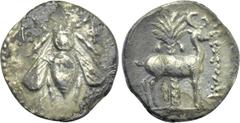 Greek Coins IONIA. Ephesos. Drachm (Circa 202-150 BC). Uncertain magistrate. Obv: Ε - Φ. Bee. Rev: Stag standing right; palm tree behind. Cf. SNG von Aulock 1846-51 & 7823-9 (magistrate). Condition: G