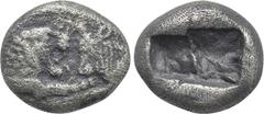 Greek Coins KINGS OF LYDIA. Kroisos (Circa 564/53-550/39 BC). 1/6 Stater. Sardes. Obv: Confronted foreparts of lion and bull. Rev: Two incuse square punches. Berk 25; Traité -; SNG Kayhan I -; Rosen 6