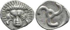 Greek Coins DYNASTS OF LYCIA. Perikles (Circa 380-360 BC). 1/3 Stater. Uncertain mint, possibly Limyra. Obv: Facing scalp of lion. Rev: Triskeles within incuse circle. Müseler VIII.48-51 var. (arrange