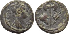 Roman Provincial Coins LYDIA. Mostene. Sabina (Augusta, 128-136/7). Ae. Obv: СΑΒЄΙΝΑ СЄΒΑСΤΗ. Draped bust right. Rev: ΜΟСΤΗΝΩΝ. Bipennis between grape bunch and grain ear. RPC III 1962; BMC 10. Condit