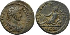 Roman Provincial Coins LYDIA. Nicaea Cilbianorum (Cilbiani Inferiores). Caracalla (198-217). Ae. Obv: AV KA M AV ANTΩNЄINOC. Laureate, draped and cuirassed bust right. Rev: NЄIKAЄΩN KIΛBIANΩN. River g