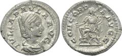 Roman Imperial Coins JULIA PAULA (Augusta, 219-220). Denarius. Rome. Obv: IVLIA PAVLA AVG. Draped bust right. Rev: CONCORDIA AVGG. Concordia seated left on curule chair, holding patera and double corn