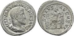 Roman Imperial Coins MAXIMINUS THRAX (235-238). Denarius. Rome. Obv: IMP MAXIMINVS PIVS AVG. Laureate, draped and cuirassed bust right. Rev: SALVS AVGVSTI. Salus seated left on throne, feeding serpent