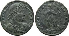 Roman Imperial Coins JOVIAN (363-364). Ae. Thessalonica. Obv: D N IOVIANVS P F P P AVG. Diademed, draped and cuirassed bust right. Rev: VICTORIA ROMANORVM / •TESΓ•. Jovian standing facing, head right,