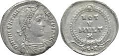 Roman Imperial Coins VALENTINIAN I (364-375). Siliqua. Constantinople. Obv: D N VALENTINIANVS P F AVG. Diademed, draped and cuirassed bust right. Rev: VOT / X / MVLT / X. Legend in four lines within w