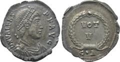 Roman Imperial Coins VALENS (364-378). Siliqua. Constantinople. Obv: D N VALENS P F AVG. Diademed, draped and cuirassed bust right. Rev: VOT / V. Legend in two lines within wreath; C•Δ. RIC 13d.10. Co