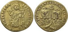 Byzantine Coins BASIL I THE MACEDONIAN with CONSTANTINE (867-886). GOLD Solidus. Constantinople. Obv: + IҺS XPS RЄX RЄGNANTIЧM ✷. Christ Pantokrator seated facing on throne. Rev: ЬASILIOS ЄT COҺSTAҺT 