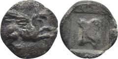 Greek Coins TROAS. Assos. Tetartemorion (Circa 480-450 BC). Obv: Griffin crouching right. Rev: Astragalos within incuse square. Klein 475; SNG von Aulock -; SNG Copenhagen -; SNG Kayhan I -; BMC -; Gi