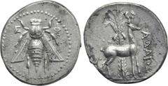 Greek Coins IONIA. Ephesos. Drachm (Circa 202-150 BC). Adaios, magistrate. Obv: Ε - Φ. Bee. Rev: AΔAIOΣ. Stag standing right before palm tree. Kinns, Attic, p. 84; CNG E-326, lot 121. Condition: Very 
