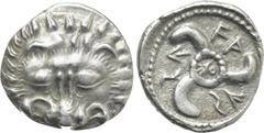 Greek Coins DYNASTS OF LYCIA. Wekhssere II (Circa 400-380 BC). Tetrobol. Tlos. Obv: Facing scalp of lion. Rev: Triskeles within incuse circle. Müseler -; SNG von Aulock 4201. Condition: Good very fine