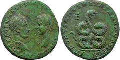 Roman Provincial Coins MOESIA INFERIOR. Marcianopolis. Macrinus with Diadumenian (217-218). Ae Pentassarion. Pontianus, legatus consularis. Obv: AVT K OΠEΛ CEV MAKPEINOC K M OΠE ANTΩNEINOC. Laureate h