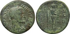 Roman Provincial Coins TROAS. Alexandria. Maximinus Thrax (235-238). Ae As. Obv: IMP MAXIMINVS PIVS AV. Laureate, draped and cuirassed bust right. Rev: COL AVG TROA. Statue of Apollo Smintheus right, 