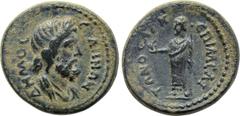 Roman Provincial Coins LYDIA. Sala. Pseudo-autonomous. Time of Trajan (98-117). Ae. Meliton Sal-, archon. Obv: ΔΗΜΟС СΑΛΗΝΩΝ. Draped bust of Demos right. Rev: ЄΠΙ ΜЄΛΙΤΩΝΩС ΑΡΧ. Zeus standing left, ho