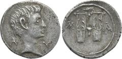 Roman Provincial Coins LYCIA. Lycian League. Augustus (27 BC-14 AD). Drachm. Masicytes. Obv: Λ - V. Bare head right. Rev: M - A. Two lyres; plectrum above and between. RPC I 3309; Troxell 120. Conditi