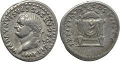 Roman Imperial Coins TITUS (79-81). Denarius. Rome. Obv: IMP TITVS CAES VESPASIAN AVG P M. Laureate head left. Rev: TR P IX IMP XV COS VIII P P. Pulvinar of Jupiter and Juno: square seat, draped and s