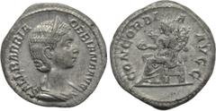 Roman Imperial Coins ORBIANA (Augusta, 225-227). Denarius. Rome. Obv: SALL BARBIA ORBIANA AVG. Draped bust right, wearing stephane. Rev: CONCORDIA AVGG. Concordia seated left on throne, holding patera