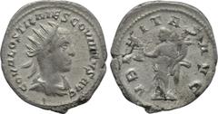 Roman Imperial Coins HOSTILIAN (251). Antoninianus. Antioch. Obv: C OVAL OSTIL MES COVINTVS AVG. Radiate, draped and cuirassed bust right. Rev: VBERITAS AVG. Uberitas standing left, holding purse and 