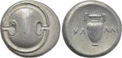 Greek Coins BOEOTIA. Thebes. Stater (Circa 363-338 BC) Kalli-, magistrate. Obv: Boeotian shield. Rev: KA - ΛΛI. Amphora. BCD Boiotia 555; HGC 4, 1334. Condition: Good very fine. Weight: 12.12 g. Diame