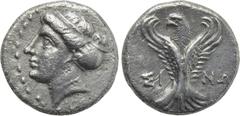 Greek Coins PAPHLAGONIA. Sinope. Hemidrachm (Circa 330-250 BC). Obv: Head of nymph left, with hair in sakkos. Rev: ΣΙ - ΝΩ. Eagle facing, head left, wings displayed. SNG BM Black Sea 1492; HGC 7, 394.