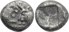 Greek Coins KINGS OF LYDIA. Kroisos (Circa 564/53-550/39 BC). 1/24 Stater. Sardes. Obv: Confronted foreparts of lion and bull. Rev: Incuse square punch. Berk -; Traité -; SNG Kayhan I 1022; Klein 562.