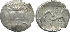 Greek Coins DYNASTS OF LYCIA. Mithrapata (Circa 390-370 BC). Diobol. Uncertain mint. Obv: Facing scalp of lion. Rev: Triskeles within incuse square. Müseler VII.91-2; SNG Copenhagen Supp. 476. Conditi