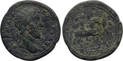 Roman Provincial Coins LYDIA. Mostene. Commodus (177-192). Ae. Obv: ΑVΤ Κ Μ ΑVΡ ΚΟΜΜΟΔΟС. Laureate head right. Rev: ΜΟСΤΗΝΩΝ ΛVΔΩΝ. Apollo-Mên riding horse right, holding bipennis; lighted altar below