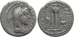 Roman Republican Coins BRUTUS. Denarius (42 BC). Military mint traveling with Brutus and Cassius in southwestern Asian Minor; L. Sestius, proquaestor. Obv: L SESTI PRO Q. Veiled and draped bust of Lib