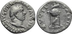 Roman Imperial Coins VITELLIUS (69). Denarius. Rome. Obv: A VITELLIVS GERM IMP AVG TR P. Laureate head right. Rev: XV VIR SACR FAC. Tripod surmounted by dolphin right; below, raven right. RIC² 109. Co