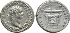 Roman Imperial Coins TITUS (79-81). Denarius. Rome. Obv: IMP TITVS CAES VESPASIAN AVG P M. Laureate head right. Rev: TR P IX IMP XV COS VIII P P. Pulvinar (throne) of Jupiter and Juno: square seat, dr
