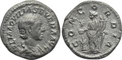 Roman Imperial Coins AQUILIA SEVERA (Augusta, 220-221 & 221-222). Denarius. Rome. Obv: IVLIA AQVILIA SEVERA AVG. Draped bust right. Rev: CONCORDIA. Concordia standing left, holding double cornucopia a