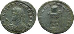 Roman Imperial Coins CRISPUS (Caesar, 316-326). Follis. Treveri. Obv: IVL CRISPVS NOB CAES. Laureate and cuirassed bust left, holding spear and shield decorated with Lupa Romana and twins. Rev: BEATA 