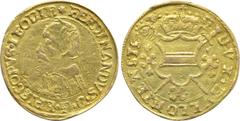 World Coins LOWLANDS. Liège. Ferdinand de Bavière (1612-1650). GOLD Florin d'or (1613). Bouillon. Obv: FERDINANDVS D G EPISCOPVS LEODIE. Bust left, wearing mantum. Rev: DVX BVLLONIENSIS. Crowned coat-