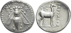 Greek Coins IONIA. Ephesos. Drachm (Circa 202-150 BC). Badromios, magistrate. Obv: E - Φ. Bee. Rev: BAΔPOMIOΣ. Stag standing right before palm tree. Kinns, Attic, p. 85; Gitbud & Naumann 2, lot 105. C