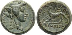 Greek Coins LYDIA. Philadelphia. Ae (2nd century BC). Hermippos, archiereus. Obv: ΦΙΛΑΔΕΛΦΕΩΝ. Head of Dionysos right, wearing ivy wreath. Rev: ΑΡΧΙΕΡΕΥΣ / ΕΡΜΙΠΠΟΣ. Panther standing left, head facing