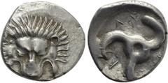 Greek Coins DYNASTS OF LYCIA. Perikles (Circa 380-360 BC). Tetrobol. Uncertain mint, possibly Limyra. Obv: Facing scalp of lion. Rev: Triskeles within incuse circle. Müseler VIII.47-51; SNG von Aulock