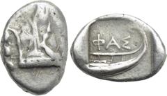 Greek Coins LYCIA. Phaselis. Tetrobol (Circa 500-440 BC). Obv: Prow of galley right. Rev: ΦΑΣ. Stern of galley right within incuse square. SNG von Aulock 4395. Condition: Near very fine. Weight: 3.41 