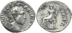 Roman Imperial Coins VITELLIUS (69). Denarius. Rome. Obv: A VITELLIVS GERMAN IMP TR P. Laureate head right. Rev: CONCORDIA P R. Concordia seated left on throne, holding patera and cornucopia. RIC² 73.