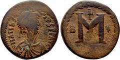 Byzantine Coins ANASTASIUS I (491-518). Follis. Uncertain mint, most likely Constantinople. Obv: D N ANASTASIVS P P AVG. Diademed, draped and cuirassed bust right. Rev: Large M; letter B - crossed out