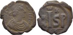 Byzantine Coins JUSTINIAN I (527-565). 16 Nummi. Thessalonica. Obv: D N IVSTINIANVS P P AVG. Diademed, draped and cuirassed bust right. Rev: Large Iς; A - P across field; above, ω between I - K; TЄS. 