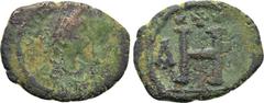 Byzantine Coins JUSTINIAN I (527-565). 8 Nummi. Thessalonica. Obv: D N IVSTINIANVS P P AVG. Diademed, draped and cuirassed bust right. Rev: Large H; A - P across field; above, cross between two stars.