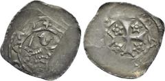 Medieval Coins AUSTRIA. Kärnten (Carinthia). Bernhard von Spanheim (1202-1256). Pfennig. St. Veit. Obv: Bernhard standing slightly left, holding sword and shield. Rev: Cross fourchée, with star in eac